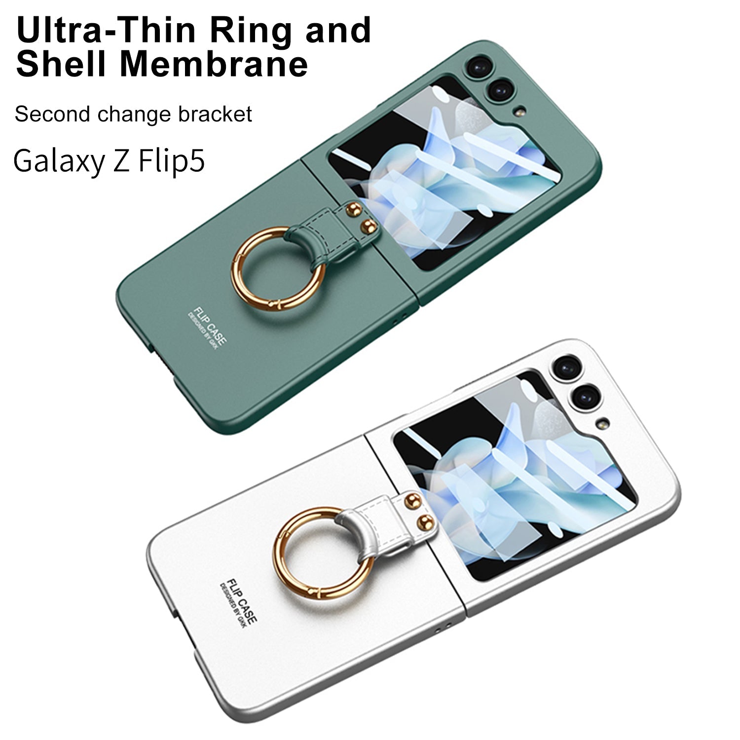 Premium Matte Ring Holder Phone Case With Back Screen Protector For Galaxy Z Flip5 Flip4 Flip3