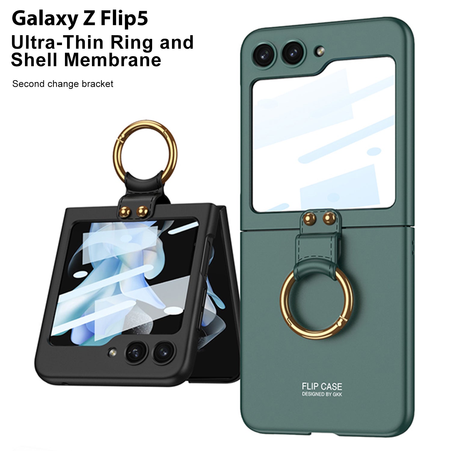 Premium Matte Ring Holder Phone Case With Back Screen Protector For Galaxy Z Flip5 Flip4 Flip3