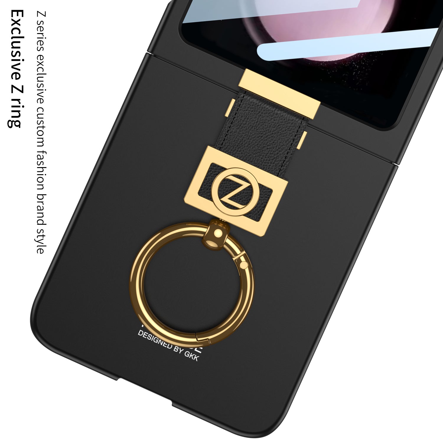 Luxury Z Ring Holder Phone Case With Back Screen Protector For Galaxy Z Flip5 Flip4 Flip3