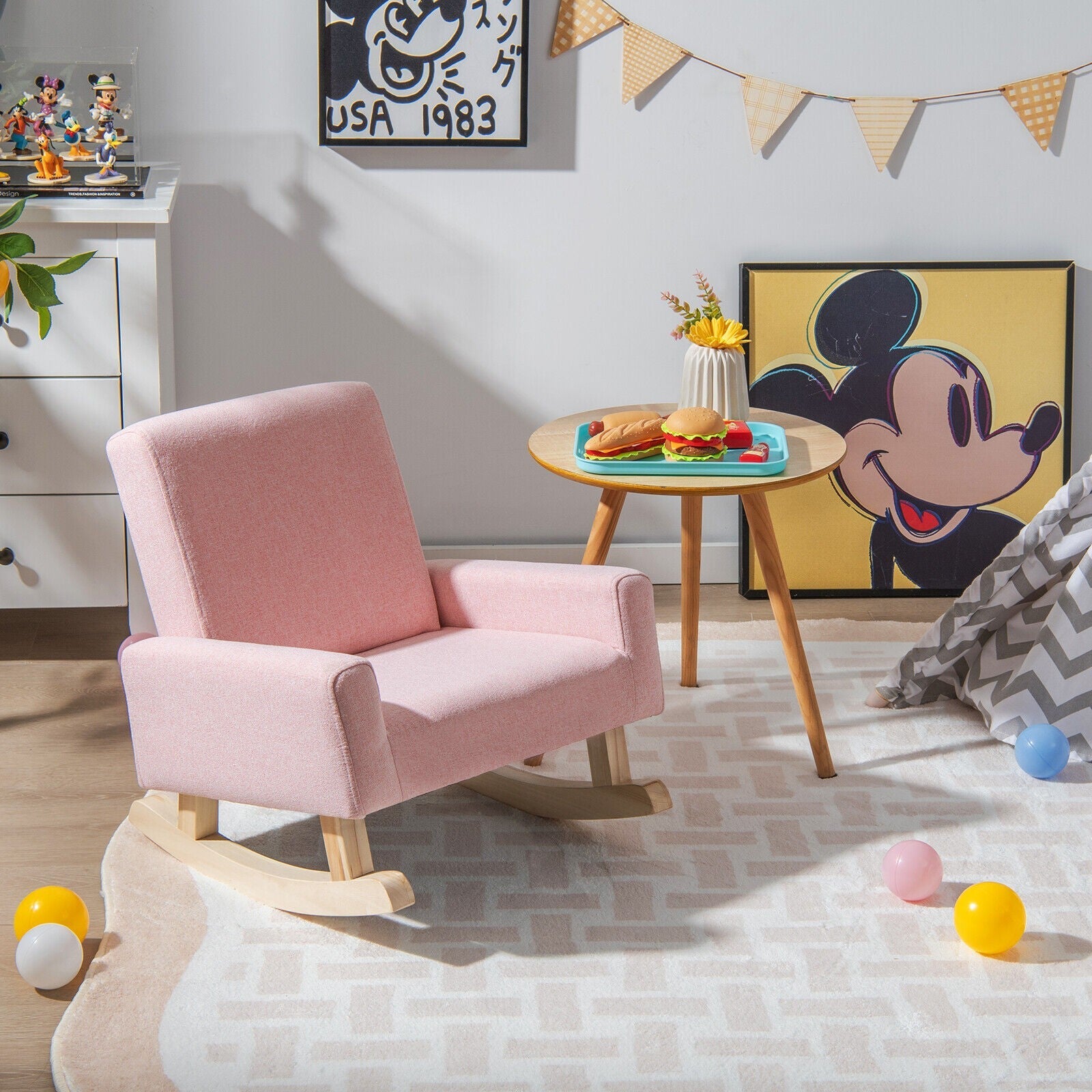 Kids Rocking Chair with Solid Wood Legs - Pink