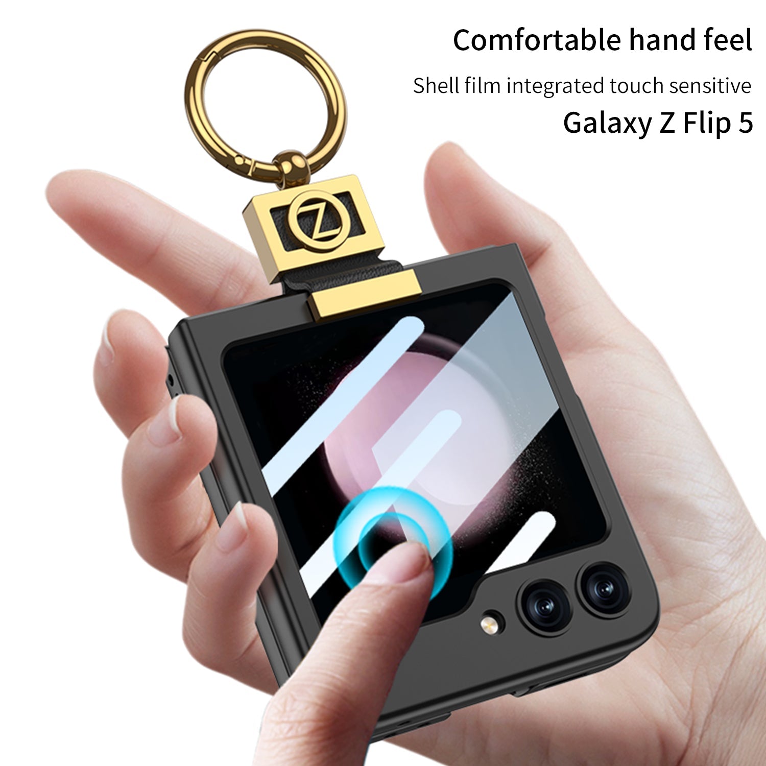 Luxury Z Ring Holder Phone Case With Back Screen Protector For Galaxy Z Flip5 Flip4 Flip3