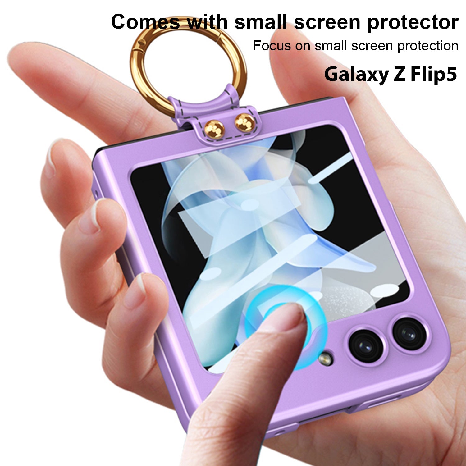 Premium Matte Ring Holder Phone Case With Back Screen Protector For Galaxy Z Flip5 Flip4 Flip3