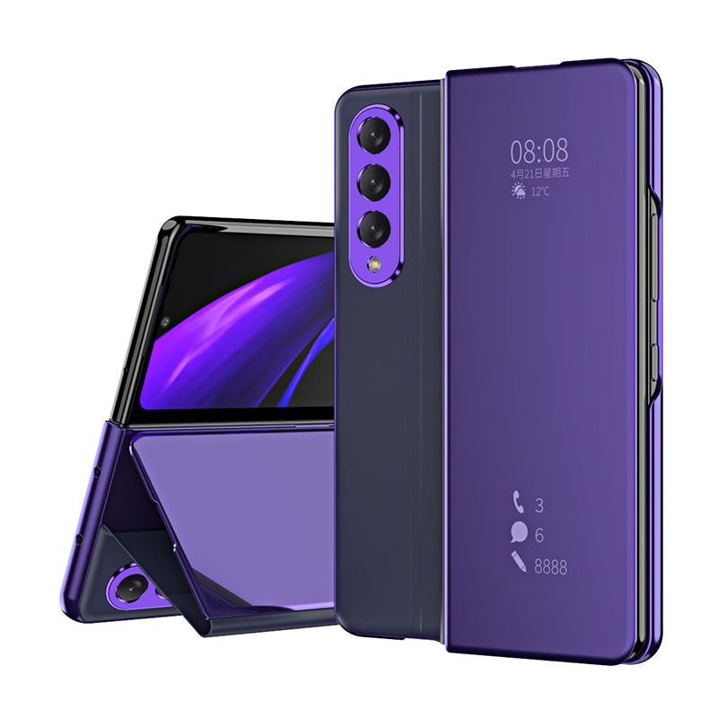 Smart Mirror Clear View Flip Case Luxury Magnetic Leather Kickstand Shockproof Cover For Galaxy Z Fold 6/5/4/3