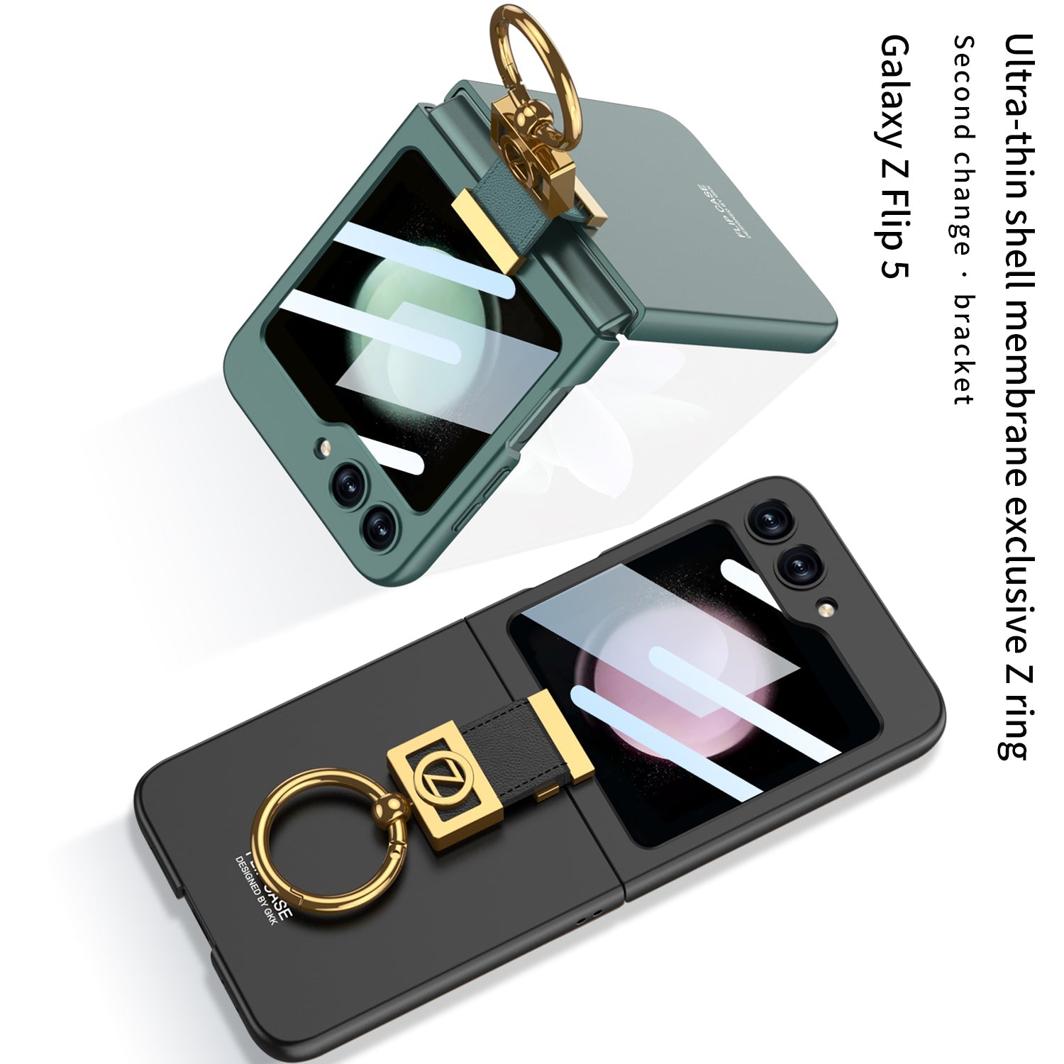 Luxury Z Ring Holder Phone Case With Back Screen Protector For Galaxy Z Flip5 Flip4 Flip3