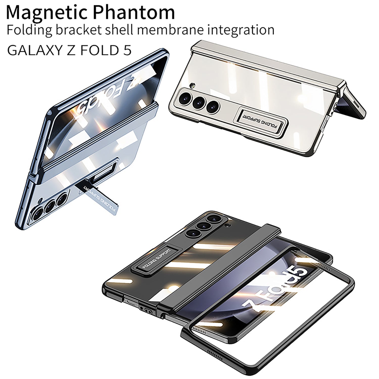 Magnetic Hinge Invisible Bracket Electroplated Protective Phone Case For Galaxy Z Fold5 Fold4