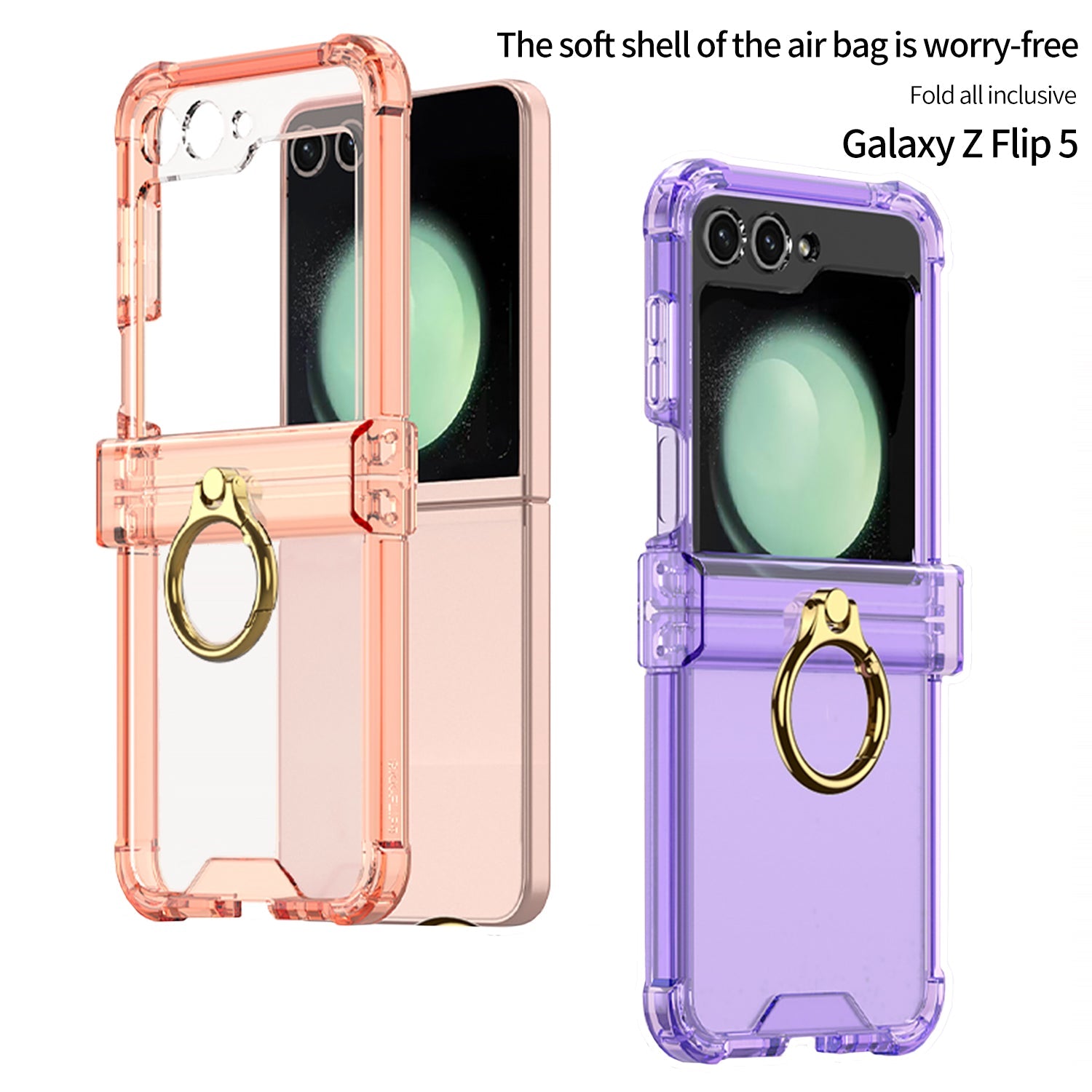 Soft Clear Ring Holder Hinge Airbag Protective Phone Case For Galaxy Z Flip5 Flip4 Flip3