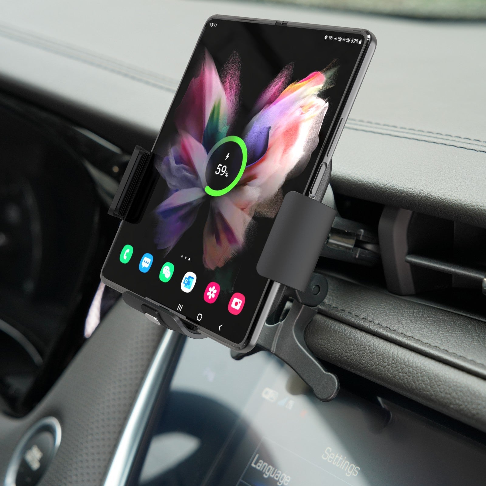 15W Intelligent Automatic Sensor  Dual Charging Car Holder Charger For Galaxy Z Fold5 Fold4 Fold3 5G