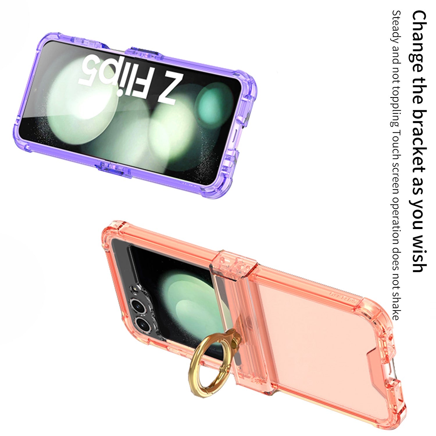 Soft Clear Ring Holder Hinge Airbag Protective Phone Case For Galaxy Z Flip5 Flip4 Flip3