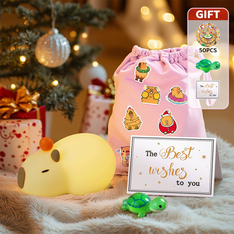 Squishy Silicone Lazy Capybara With Orange LED Night Light - Perfect Gift for Kids and Girls