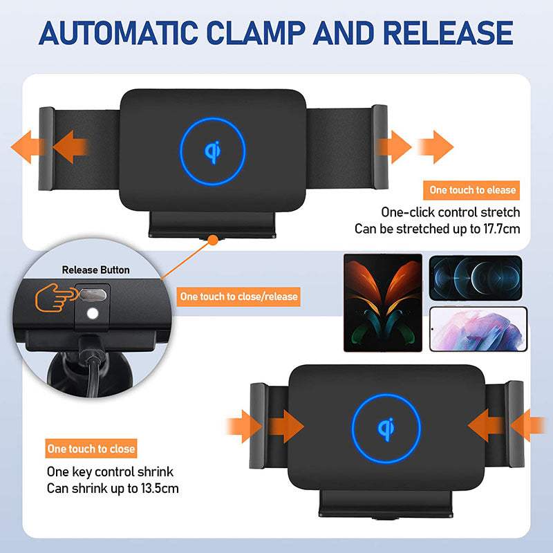 Automatic Clamping Car Wireless Charger for Galaxy Z Fold 3 2 Note20 S22 S21 S20 iPhone 13 12 11 XS Max Air Vent Mount Phone Holder