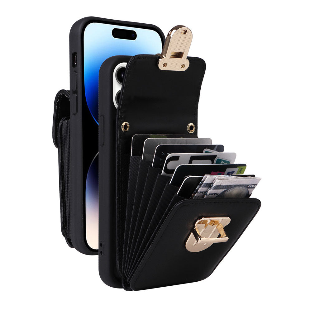 Luxurious Leather Card Holder Anti-fall Protective iPhone Case With Lanyard