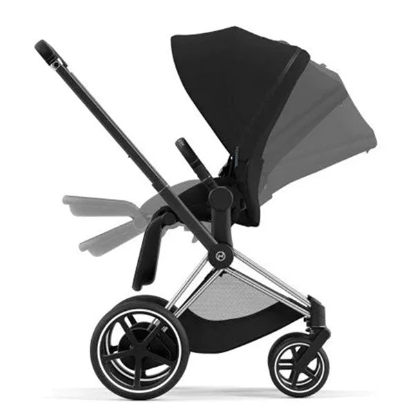 ePriam Smart Electric Stroller with Free Carry Cot - Chrome Frame / Black