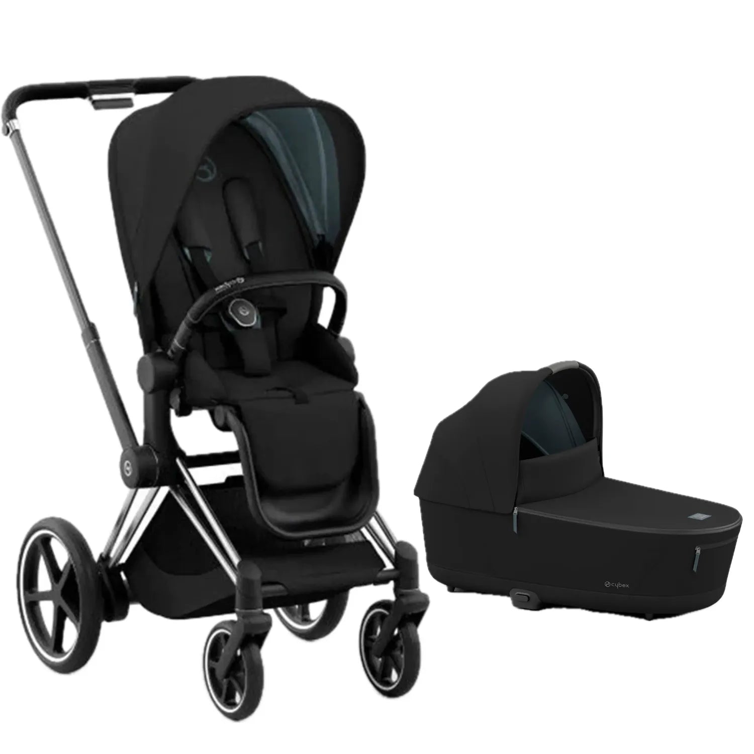 ePriam Smart Electric Stroller with Free Carry Cot - Chrome Frame / Black