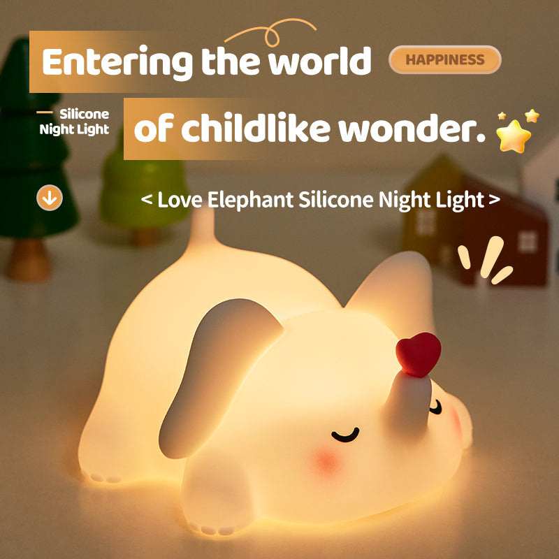 Squishy Silicone Love Elephant LED Night Light - Perfect Gift for Kids and Girls