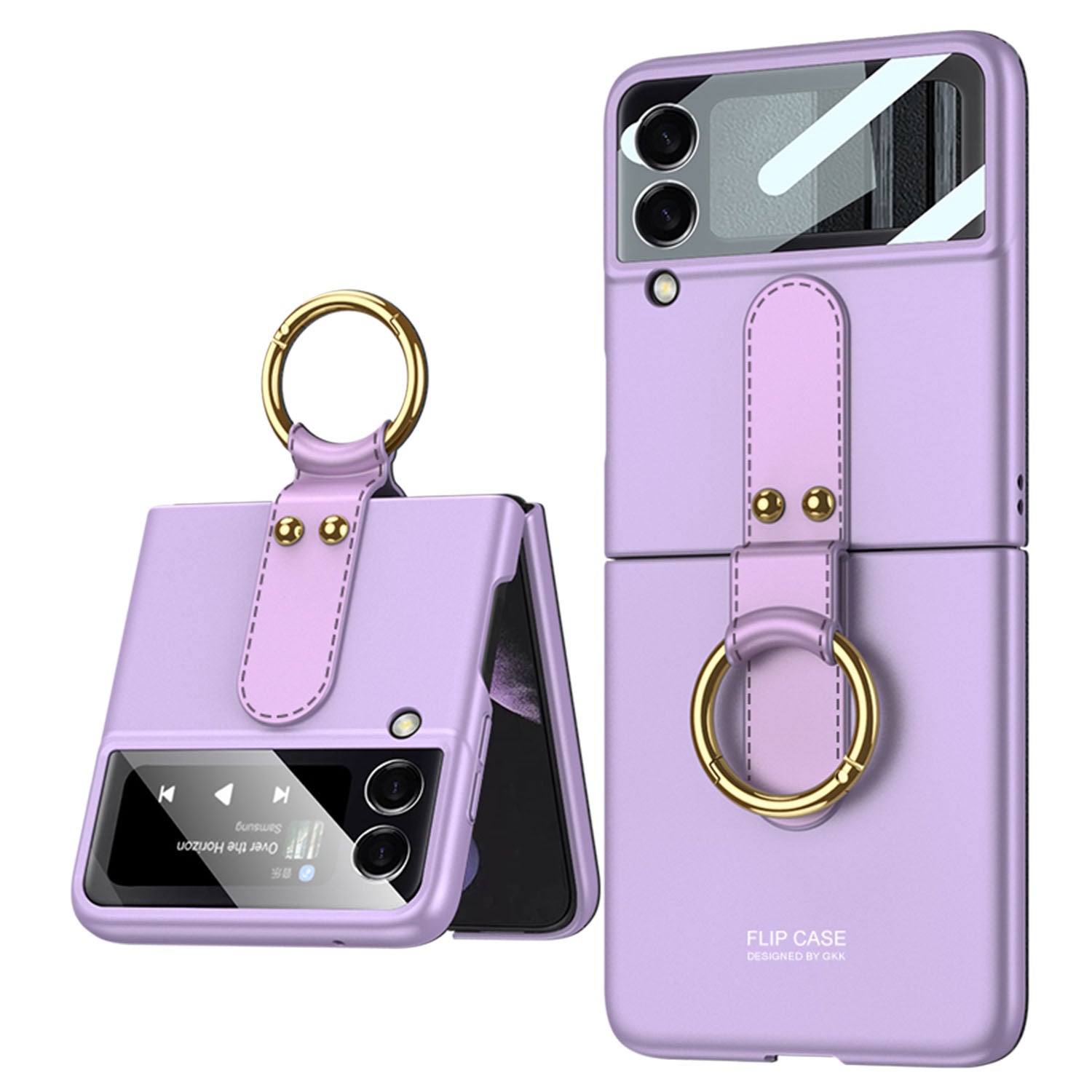 Premium Matte Ring Holder Phone Case With Back Screen Protector For Galaxy Z Flip5 Flip4 Flip3