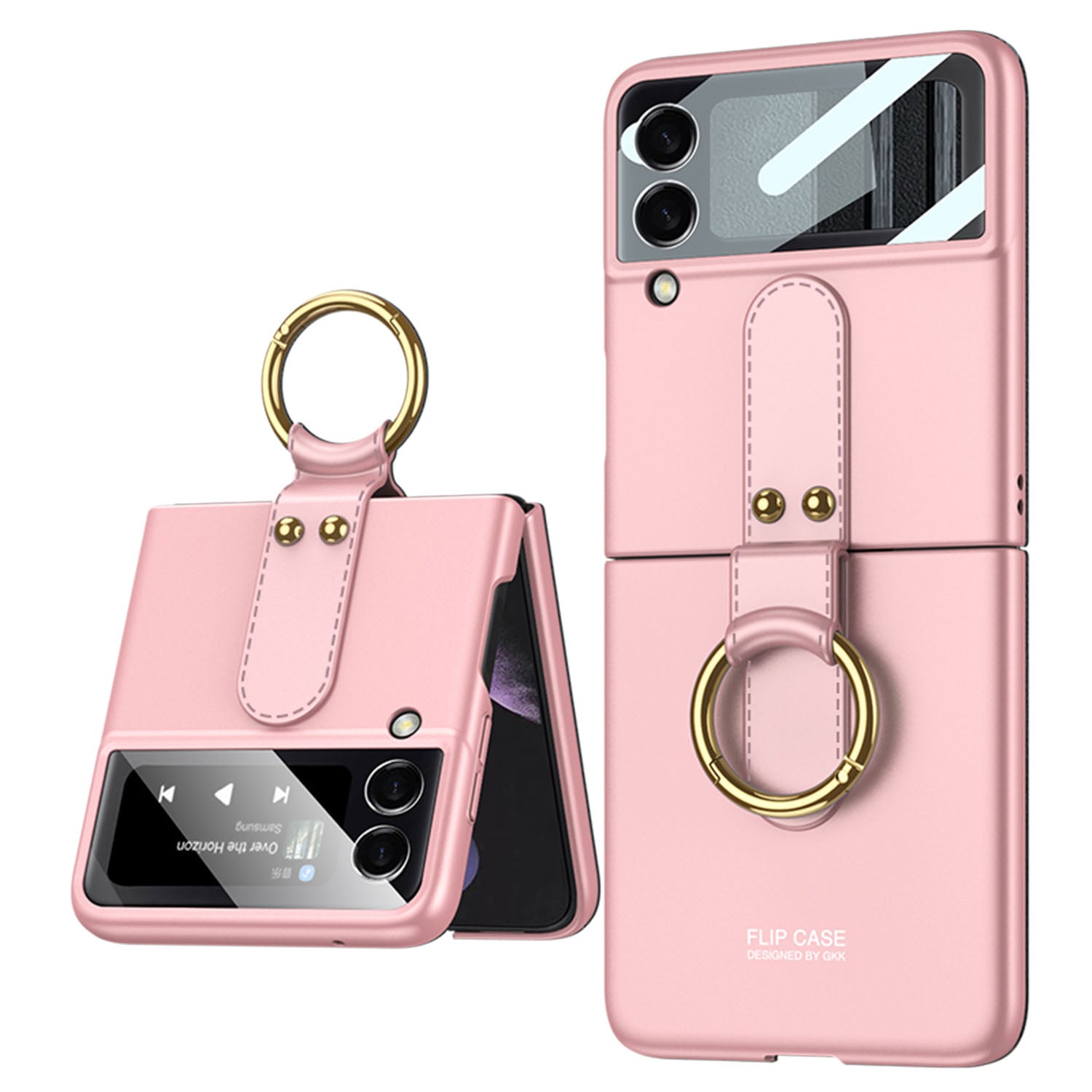 Premium Matte Ring Holder Phone Case With Back Screen Protector For Galaxy Z Flip5 Flip4 Flip3