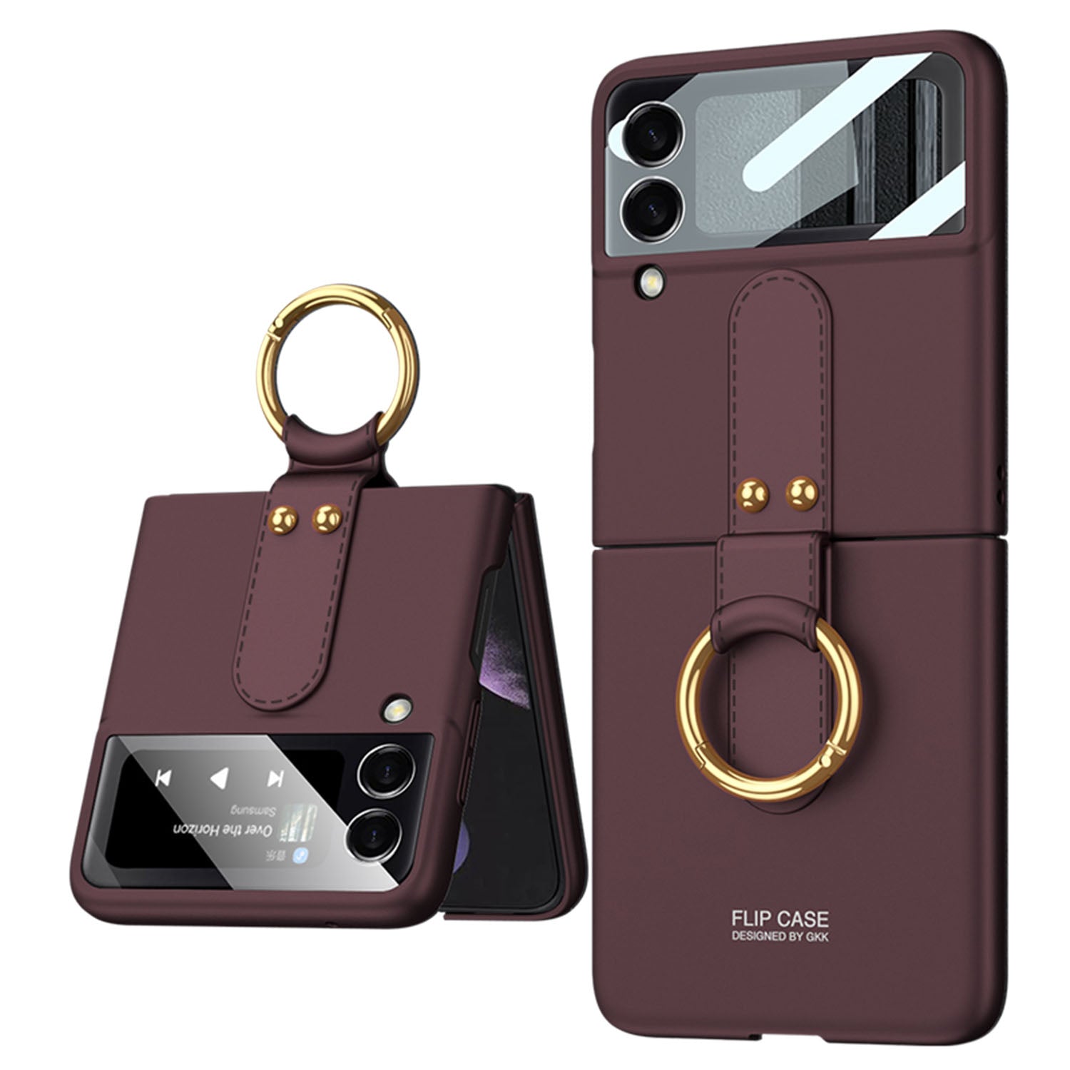 Premium Matte Ring Holder Phone Case With Back Screen Protector For Galaxy Z Flip5 Flip4 Flip3