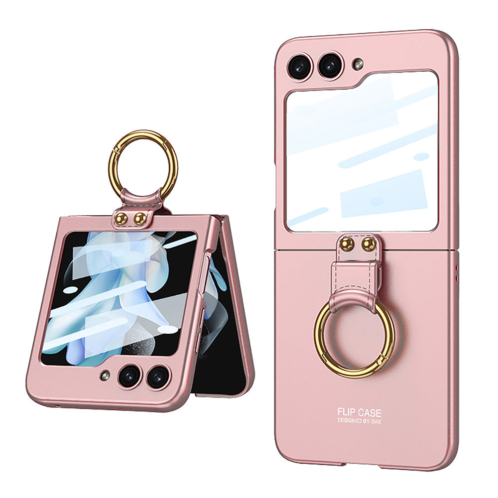 Premium Matte Ring Holder Phone Case With Back Screen Protector For Galaxy Z Flip5 Flip4 Flip3