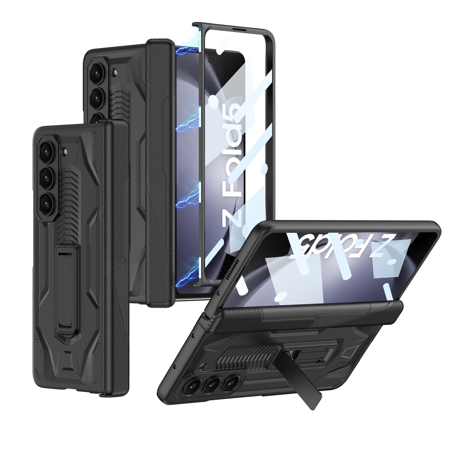 Magnetic Armor All-included Hinge Holder Case With Back Screen Protector For Galaxy Z Fold5 Fold4 Fold3