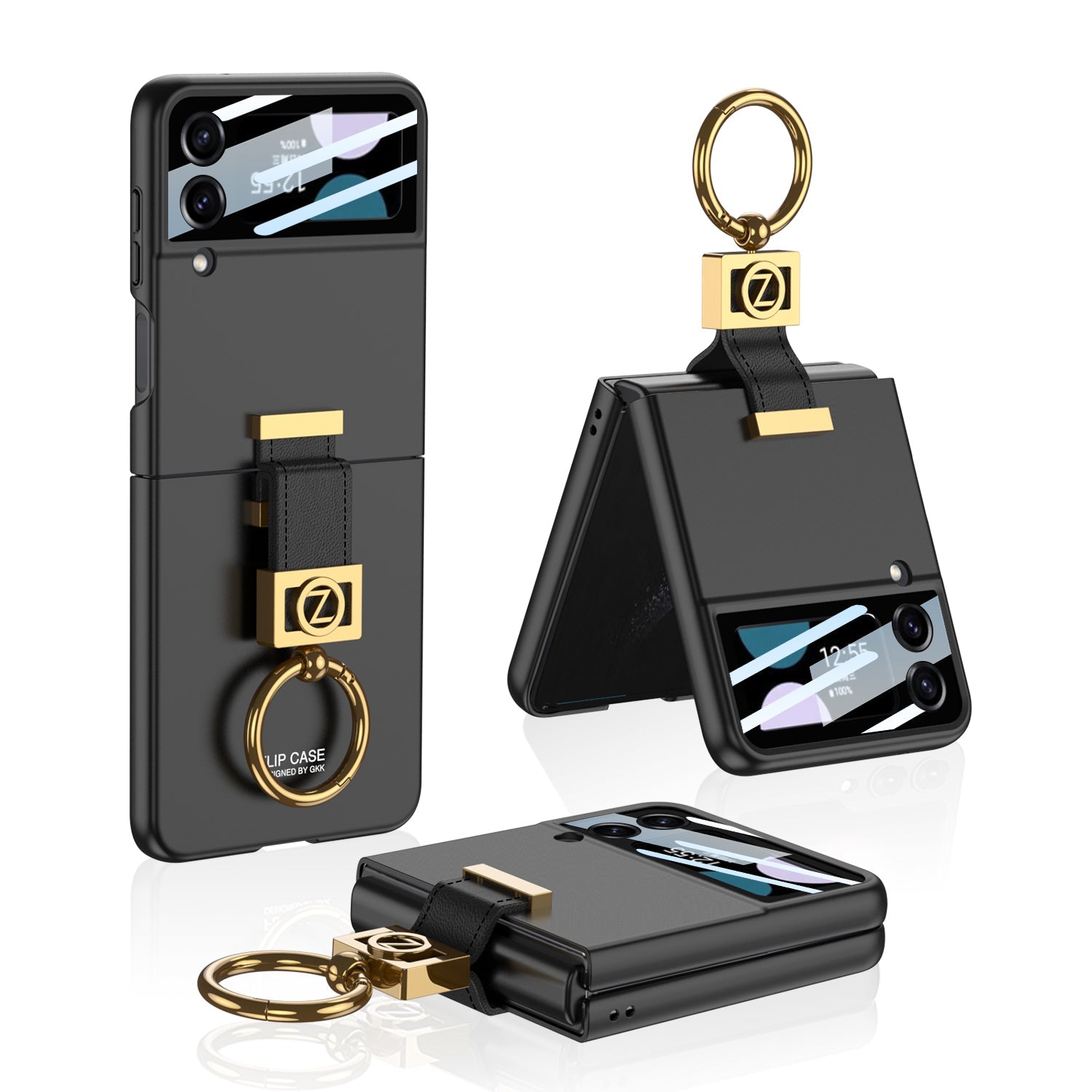 Luxury Z Ring Holder Phone Case With Back Screen Protector For Galaxy Z Flip5 Flip4 Flip3