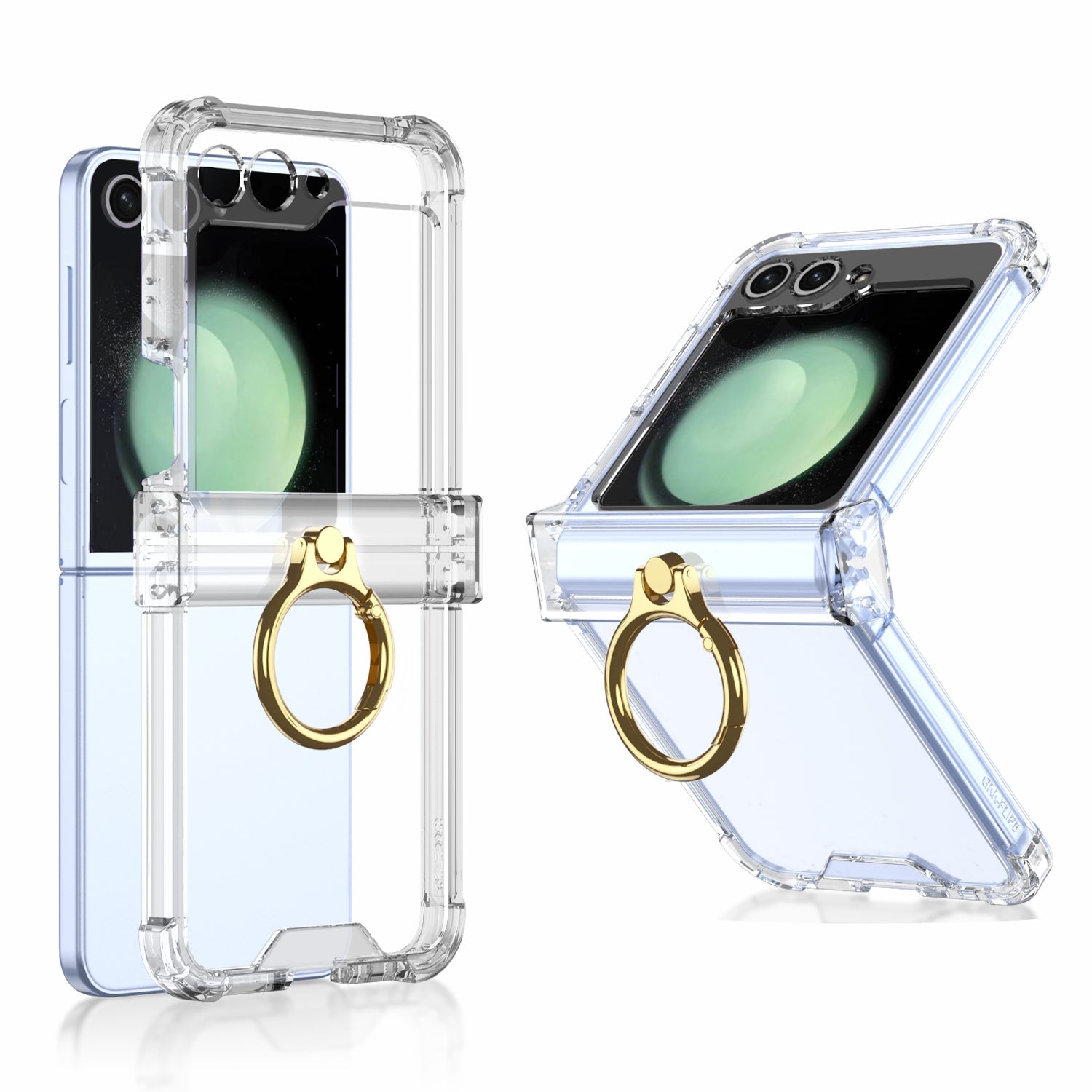 Soft Clear Ring Holder Hinge Airbag Protective Phone Case For Galaxy Z Flip5 Flip4 Flip3