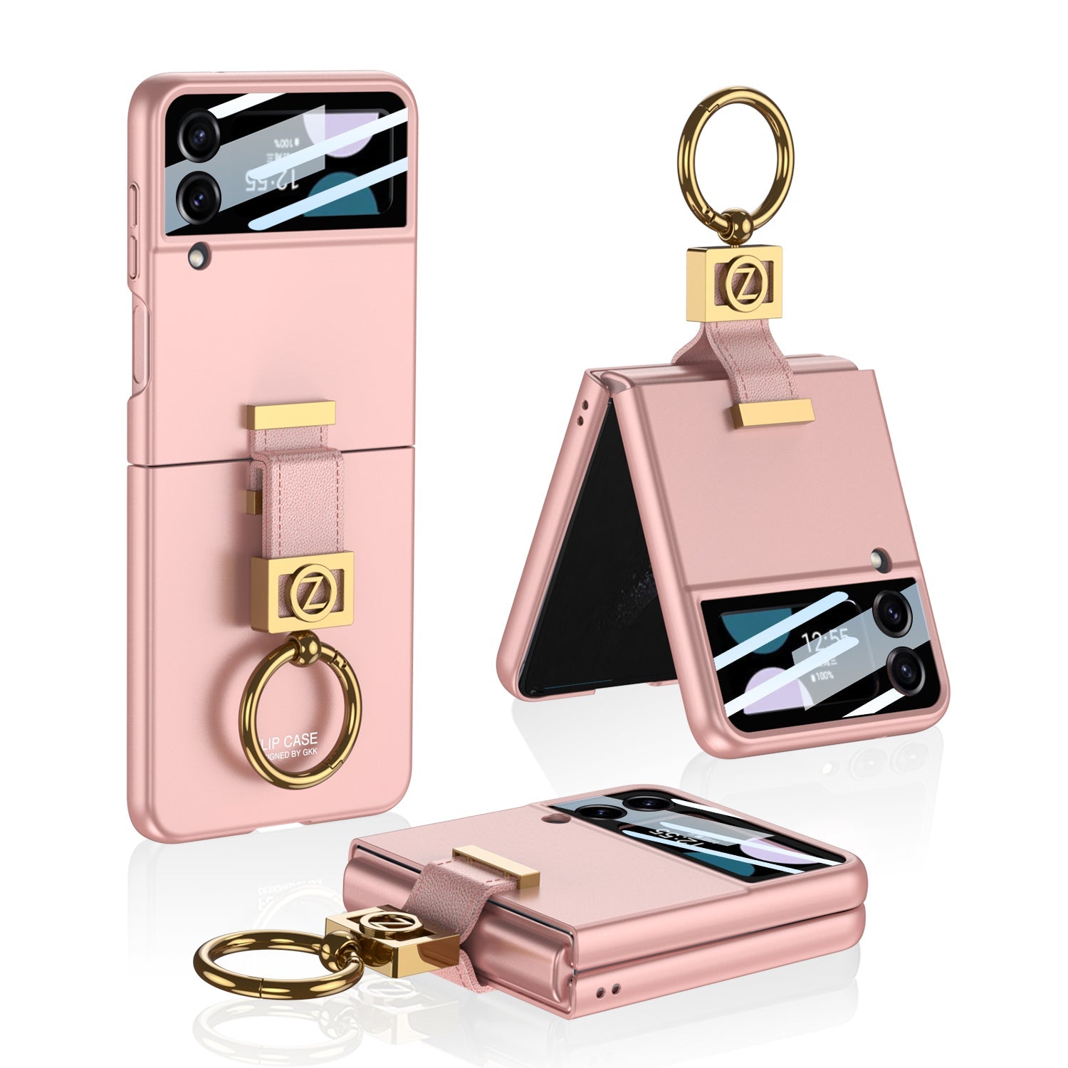 Luxury Z Ring Holder Phone Case With Back Screen Protector For Galaxy Z Flip5 Flip4 Flip3