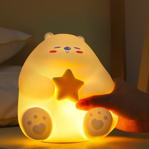 Squishy Silicone Star Bear LED Night Light - Perfect Gift for Kids and Girls