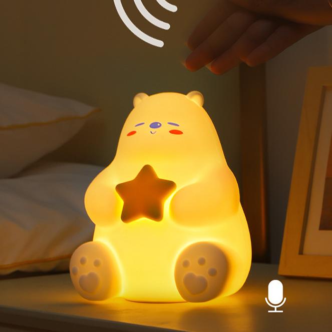 Squishy Silicone Star Bear LED Night Light - Perfect Gift for Kids and Girls