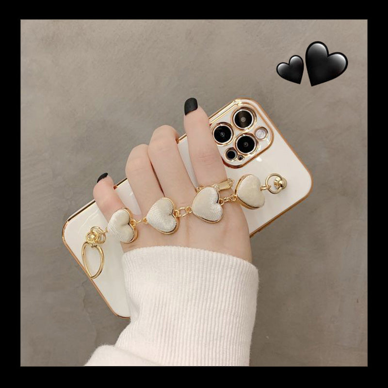 Luxury Plating Heart Fabric Bracelet Hand Holder Cover for iPhone