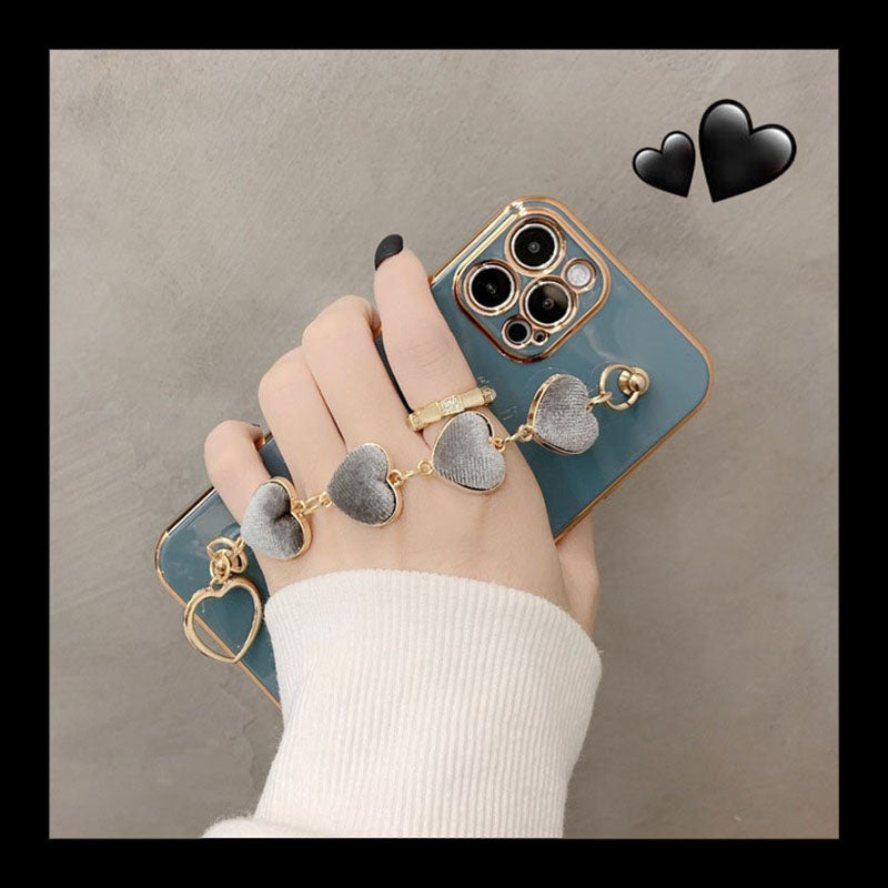 Luxury Plating Heart Fabric Bracelet Hand Holder Cover for iPhone