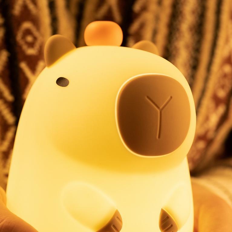 Orange Capybara Squishy Silicone LED Night Light - Perfect Gift for Kids and Girls