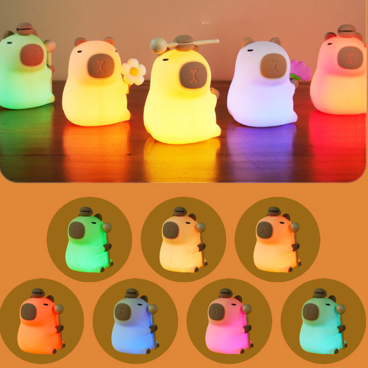 Flower Capybara Squishy Silicone Night Light - Perfect Gift for Kids and Girls