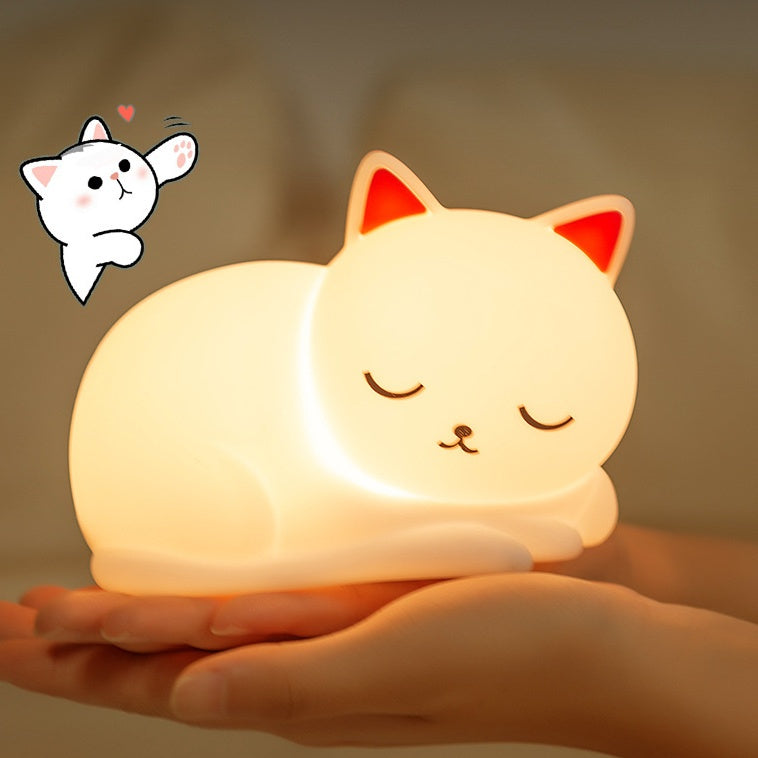 Squishy Silicone Napping Cat LED Night Light - Perfect Gift for Kids and Girls