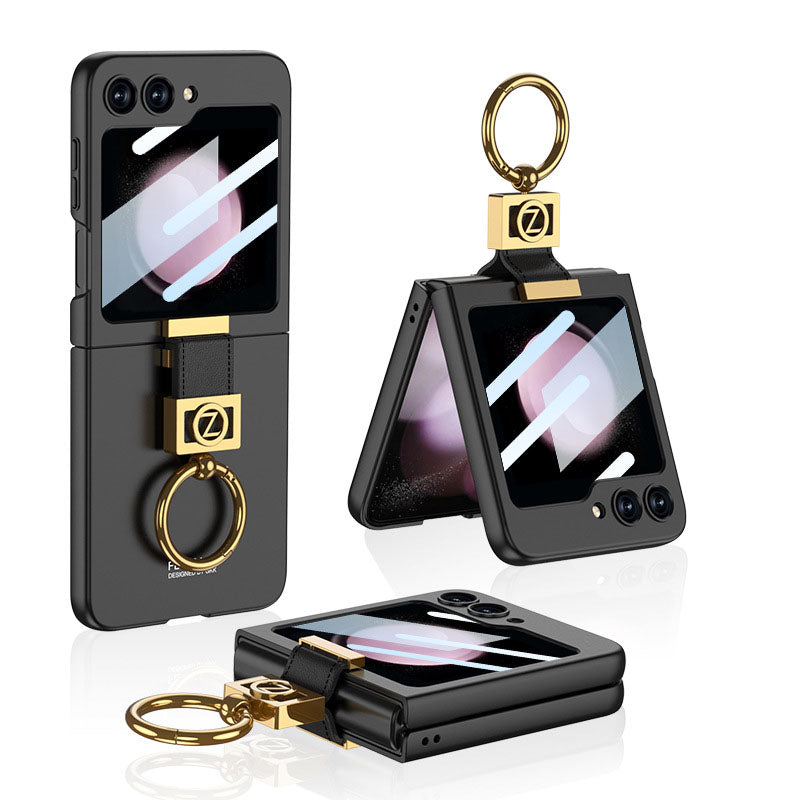 Luxury Z Ring Holder Phone Case With Back Screen Protector For Galaxy Z Flip5 Flip4 Flip3