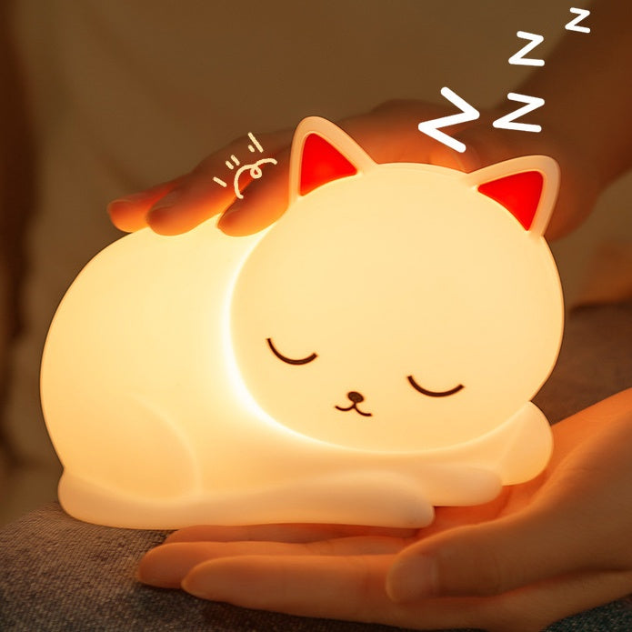 Squishy Silicone Napping Cat LED Night Light - Perfect Gift for Kids and Girls