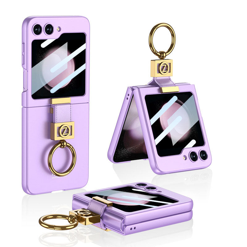 Luxury Z Ring Holder Phone Case With Back Screen Protector For Galaxy Z Flip5 Flip4 Flip3