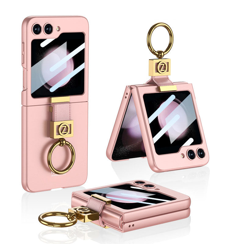 Luxury Z Ring Holder Phone Case With Back Screen Protector For Galaxy Z Flip5 Flip4 Flip3