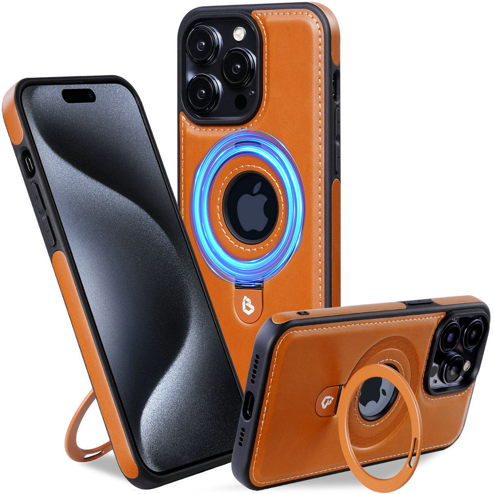 Luxurious Leather Protective Cover With Magnetic Bracket For iPhone