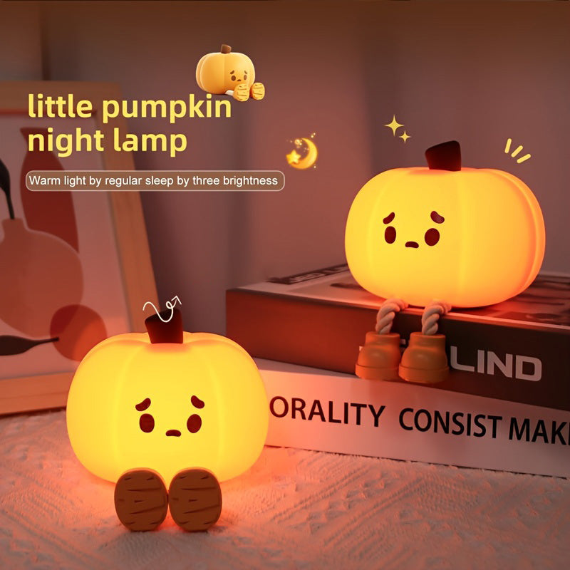 Pumpkin Night Light LED Squishy Silicone Tap Lamp Best Gift for Baby and Girl