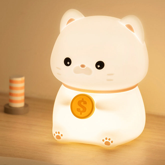 Squishy Silicone Kitten with Coin LED Night Light - Perfect Gift for Kids and Girls