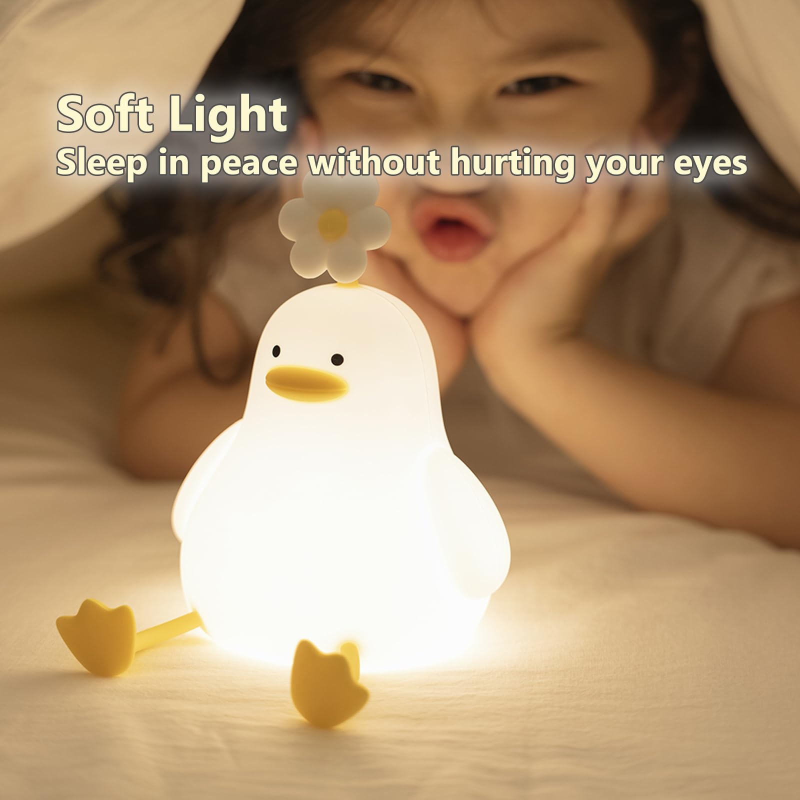 Kawaii Flower Duck LED Squishy Night Light For Gift USB Rechargeable Duck Lamp