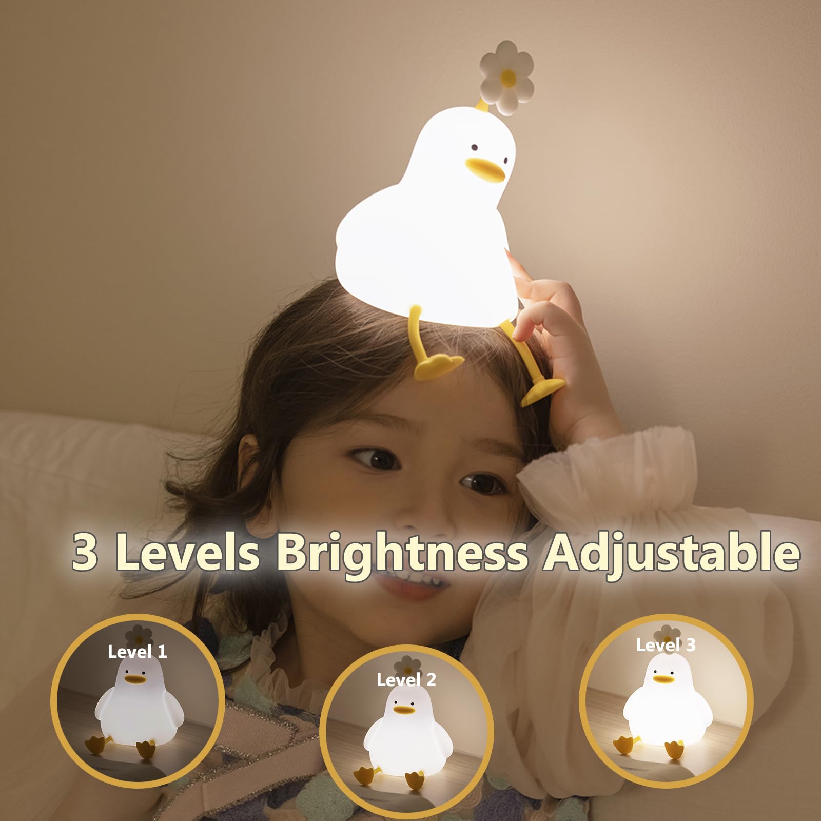 Kawaii Flower Duck LED Squishy Night Light For Gift USB Rechargeable Duck Lamp