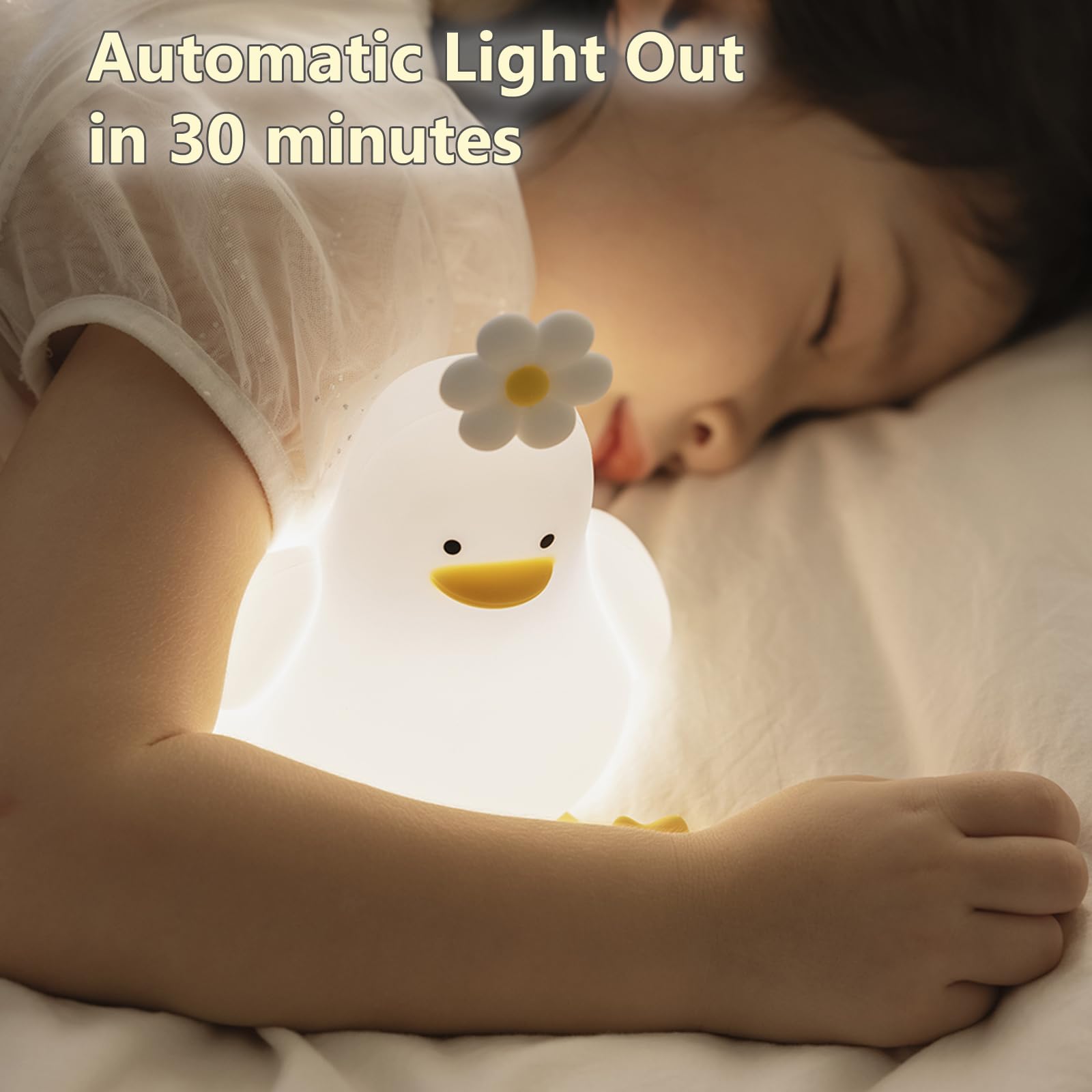 Kawaii Flower Duck LED Squishy Night Light For Gift USB Rechargeable Duck Lamp