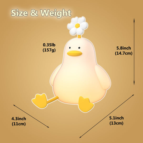 Cute Flower Duck LED Squishy Night Light For Gift USB Rechargeable Duck Lamp