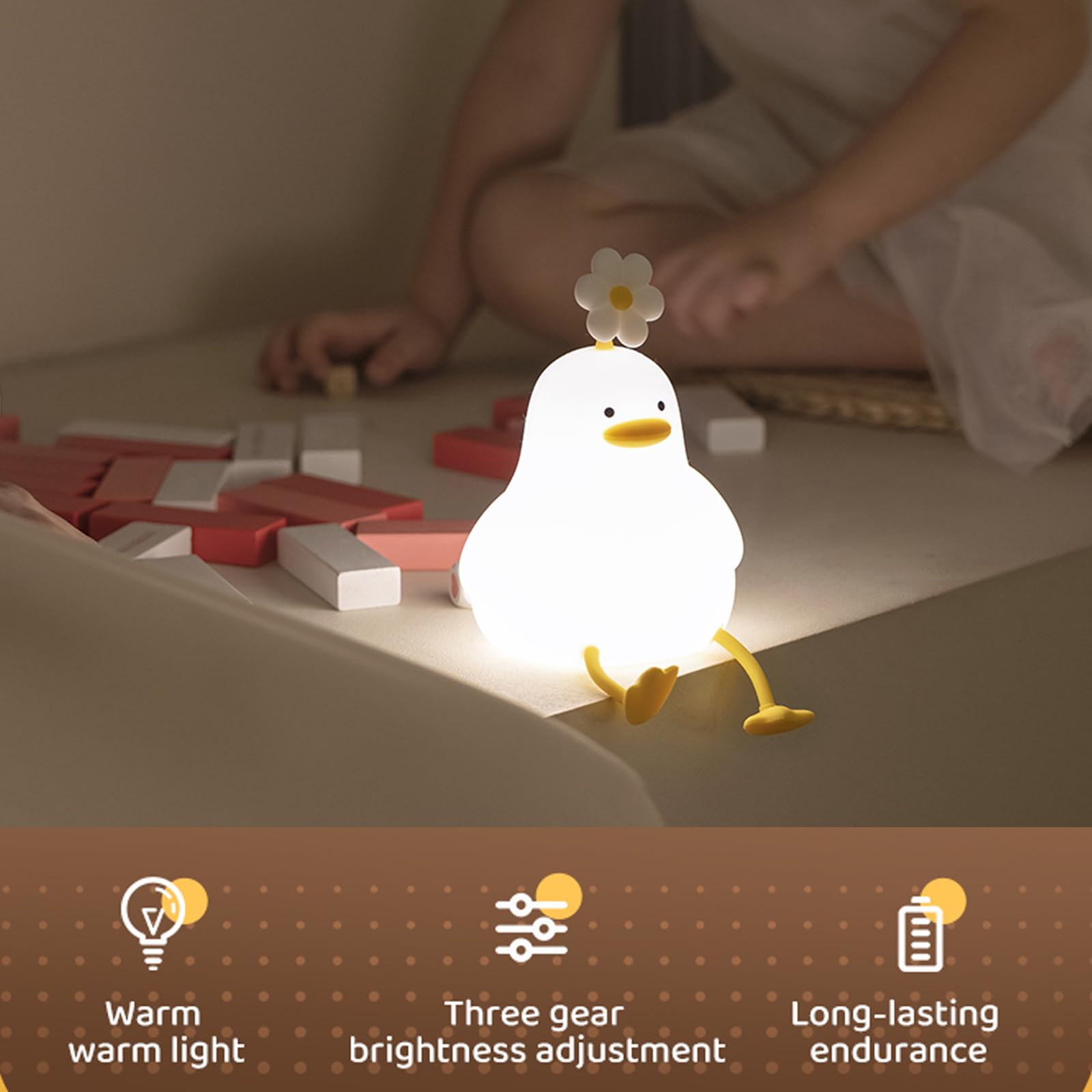 Kawaii Flower Duck LED Squishy Night Light For Gift USB Rechargeable Duck Lamp