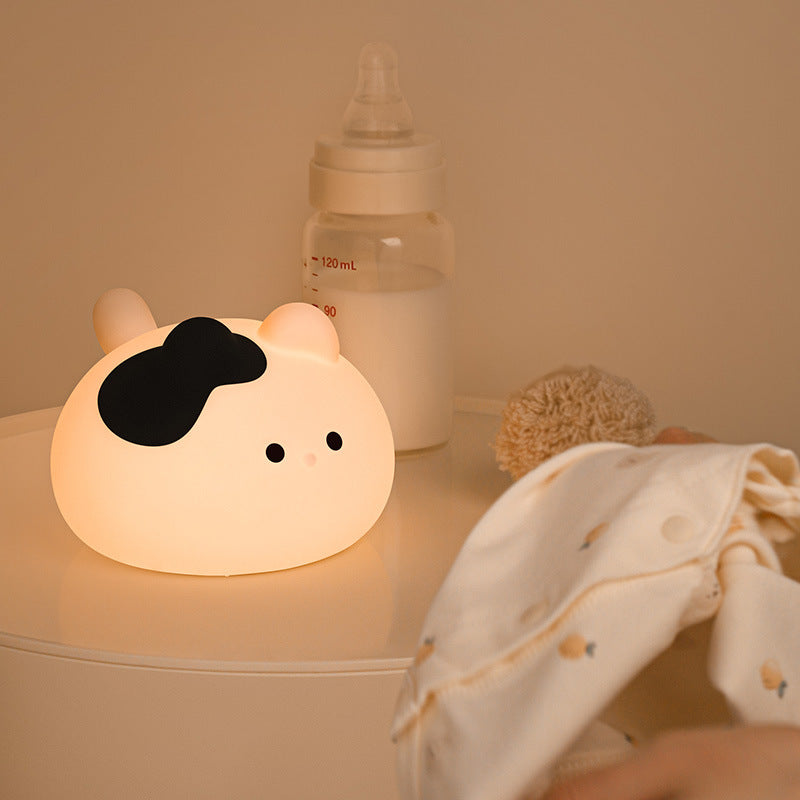 Squishy Silicone Cow Cat With Hat  LED Night Light - Perfect Gift for Kids and Girls