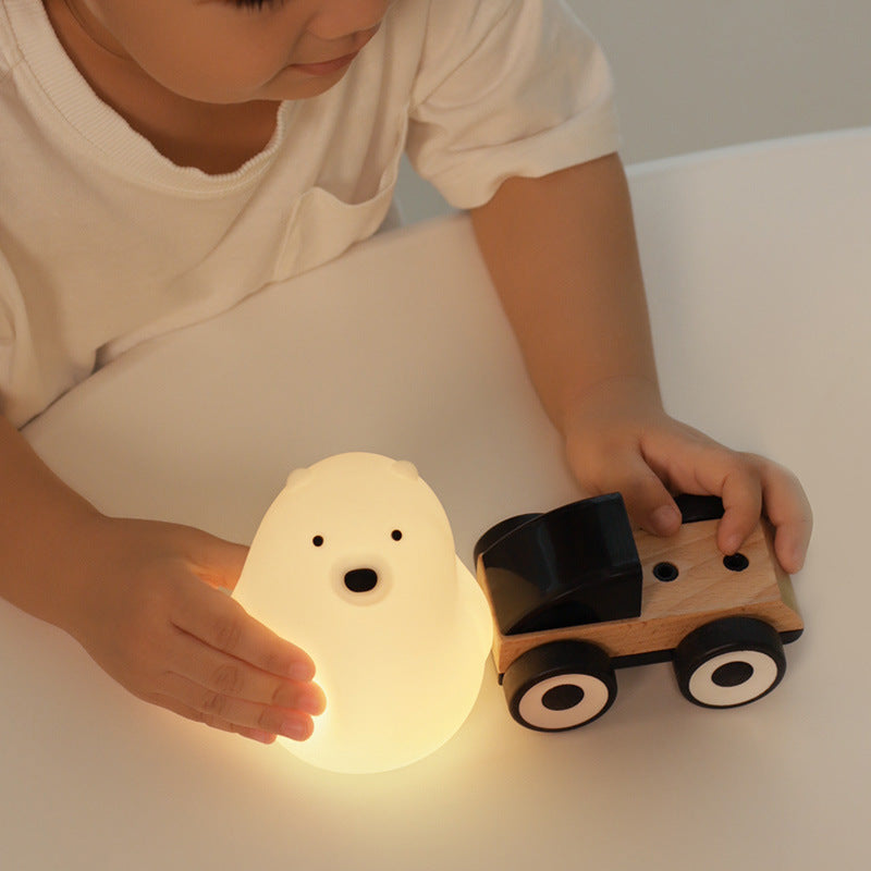 Squishy Silicone White Bear LED Night Light - Perfect Gift for Kids and Girls