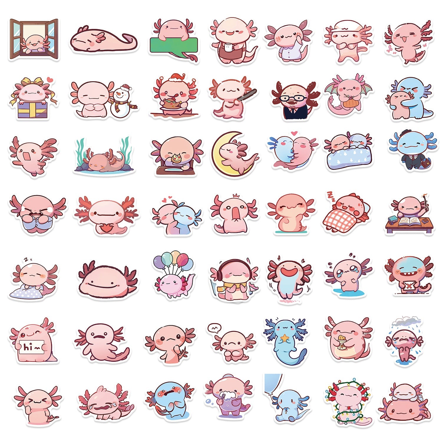 50 Pcs Axolotl Sticker Gift Idea Water Proof